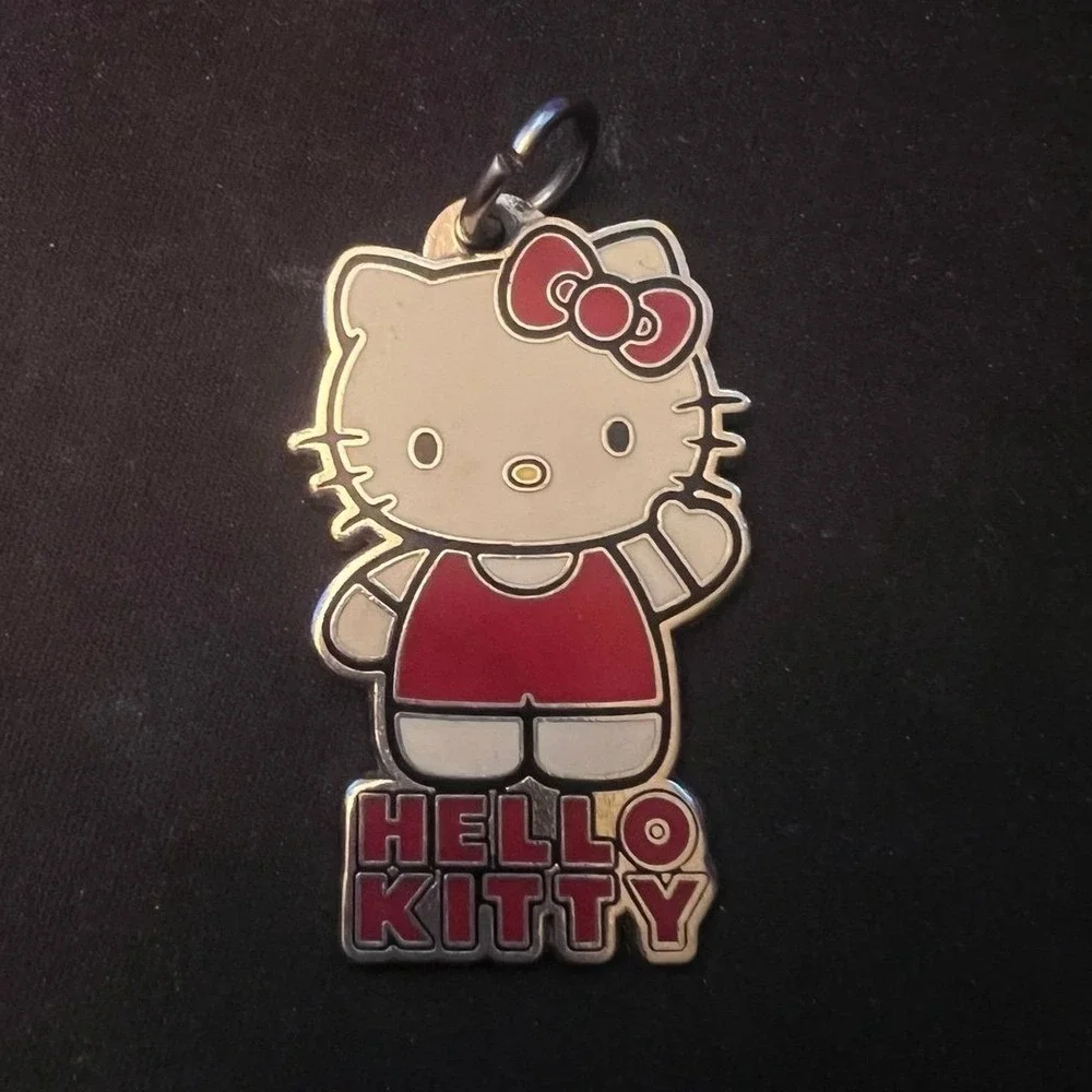 Sanrio Hello Kitty Enamel Keychain Bag Charm Plasticolor 2014 Red White Silver